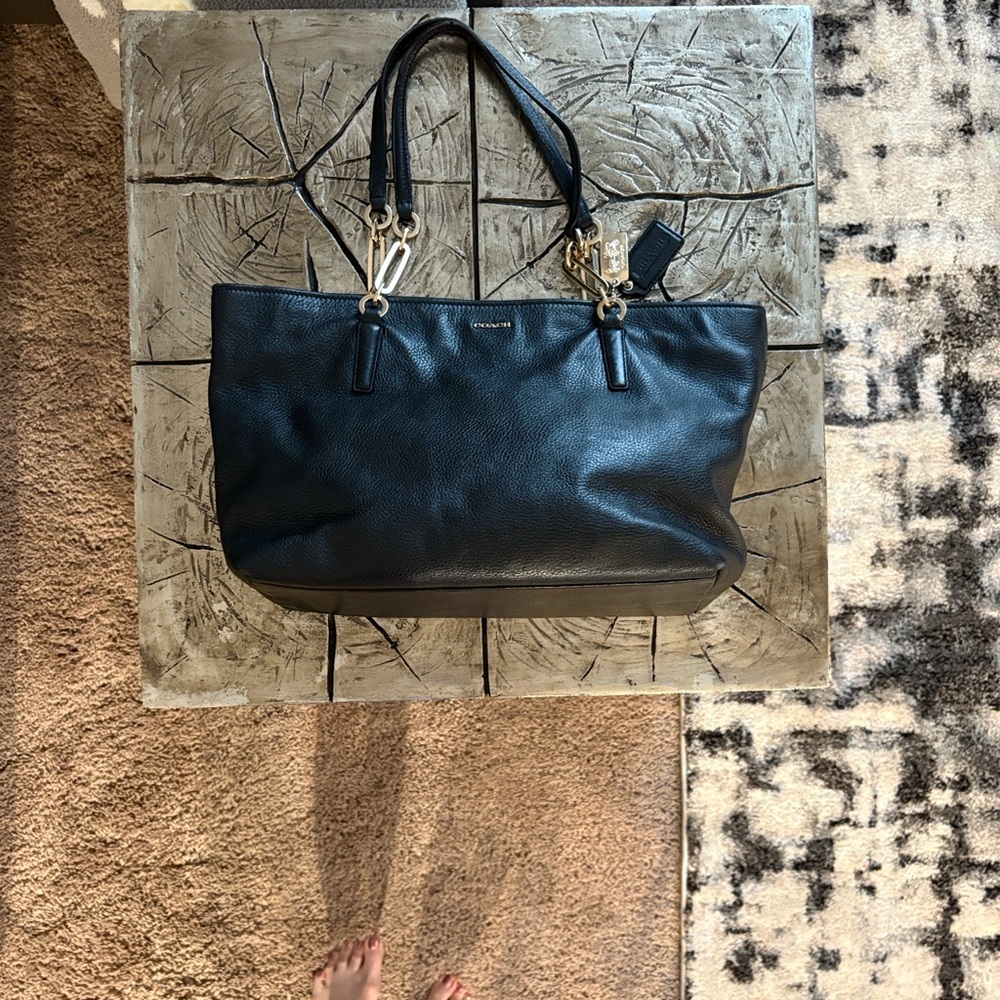 Coach Black Leather Shoulder Bag with Gold Accents